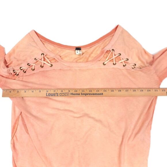 FREE PEOPLE Linen First Love Lace Up Long Sleeve Tunic Tee Peach Burnout Medium - Picture 4 of 8